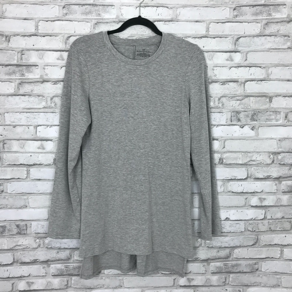 Bobbie Brooks Top Womens S Gray Crew Neck Tunic Cut Out Back T-Shirt Long Sleeve
